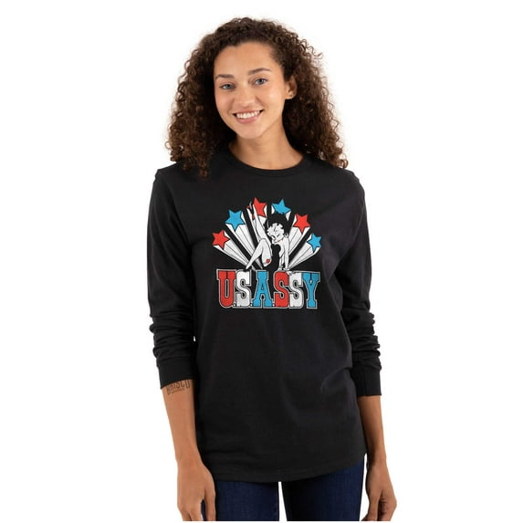 Betty Boop Retro Cartoon US Sassy Women Plus Size Long Sleeve Tee Brisco Brands 3X
