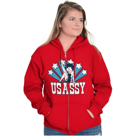 Betty Boop Retro Cartoon US Sassy Zip Hoodie Sweatshirt Women Brisco Brands M