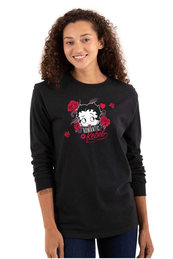 Romantic Rebel Flirt Women Plus Size Long Sleeve Graphic Tee Brisco Brands 2X
