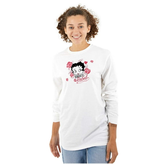 Betty Boop Romantic Rebel Flirt Women Plus Size Long Sleeve Graphic Tee Brisco Brands 2X