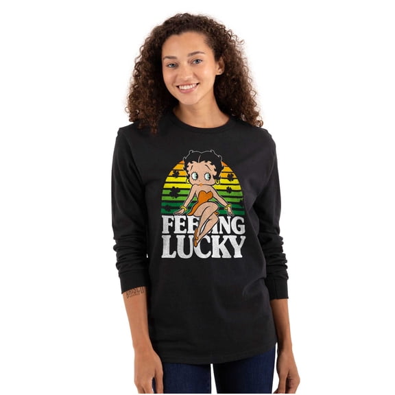 Betty Boop Saint Paddys Feeling Lucky Women's Long Sleeve T Shirt Brisco Brands S