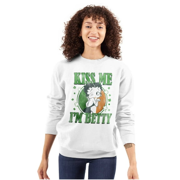 Betty Boop Saint Paddys Kiss Me Women Crewneck Sweatshirt Brisco Brands S