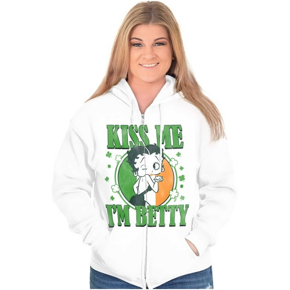 Betty Boop Saint Paddys Kiss Me Zip Hoodie Sweatshirt Women Brisco Brands S