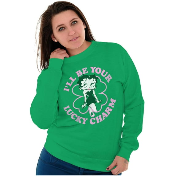 Betty Boop Saint Paddys Lucky Charm Women Plus Size Crewneck Sweatshirt Brisco Brands 3X