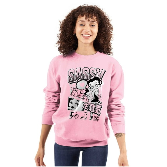 Betty Boop Sassy Kanji Comic Panels Women Crewneck Sweatshirt Brisco Brands 5X