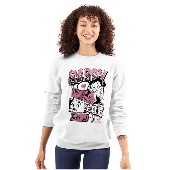 Betty Boop Sassy Kanji Comic Panels Women Crewneck Sweatshirt Brisco Brands M