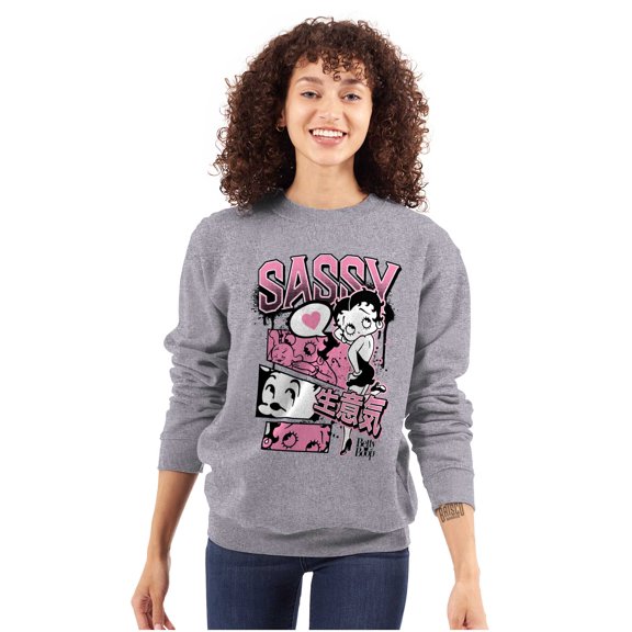 Betty Boop Sassy Kanji Comic Panels Women Crewneck Sweatshirt Brisco Brands X
