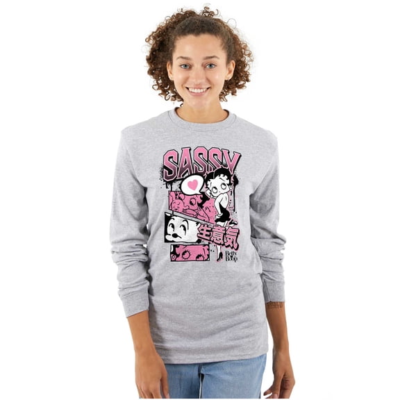 Betty Boop Sassy Kanji Comic Panels Women Plus Size Long Sleeve Tee Brisco Brands 3X