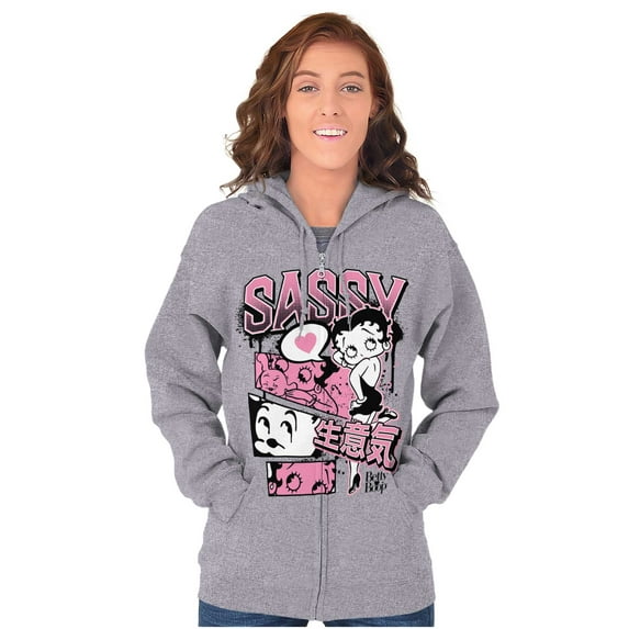 Betty Boop Sassy Kanji Comic Panels Women Plus Size Zipper Hoodie Brisco Brands 2X