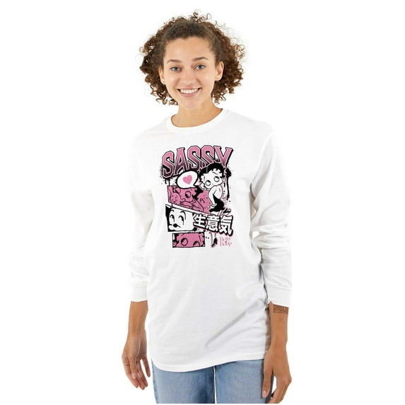 Betty Boop Sassy Kanji Comic Panels Women's Long Sleeve T Shirt Brisco Brands X