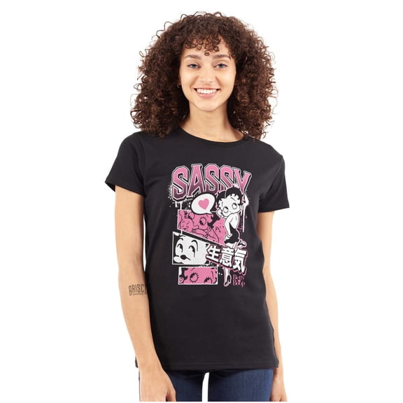 Betty Boop Sassy Kanji Comic Panels Women's T Shirt Ladies Tee Brisco Brands S