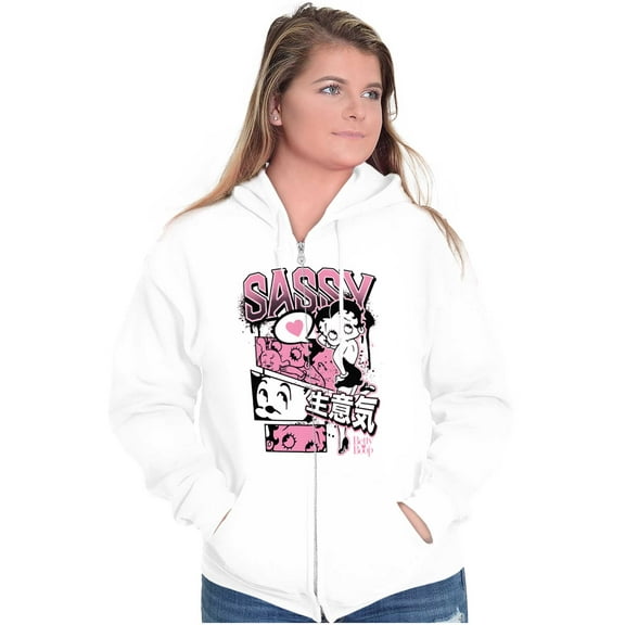 Betty Boop Sassy Kanji Comic Panels Zip Hoodie Sweatshirt Women Brisco Brands M