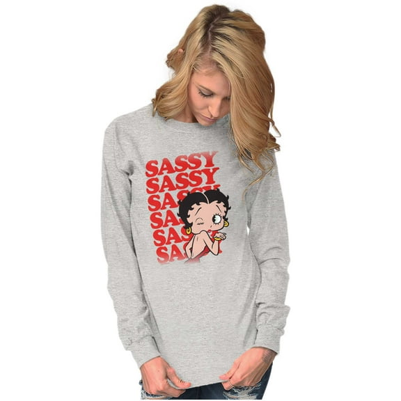 Betty Boop Sassy On Repeat Cute Women Plus Size Long Sleeve Graphic Tee Brisco Brands 3X