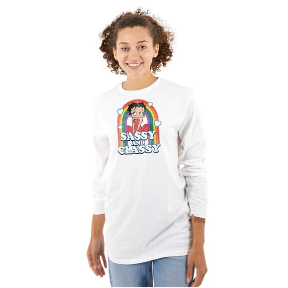 Betty Boop Sassy and Classy Rainbow Women Plus Size Long Sleeve Tee Brisco Brands 2X