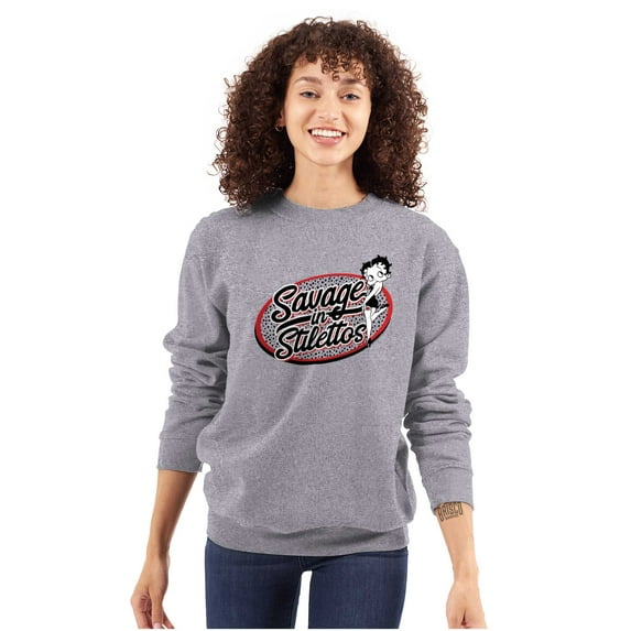 Betty Boop Savage in Stilettos Cute Women Plus Size Crewneck Sweatshirt Brisco Brands 3X