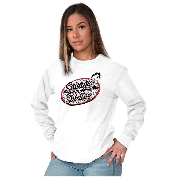Betty Boop Savage in Stilettos Cute Women's Long Sleeve T Shirt Brisco Brands S