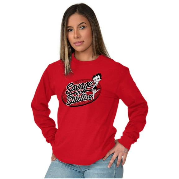 Betty Boop Savage in Stilettos Cute Women's Long Sleeve T Shirt Brisco Brands X