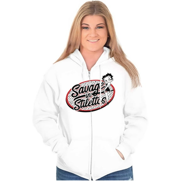 Betty Boop Savage in Stilettos Cute Zip Hoodie Sweatshirt Women Brisco Brands L