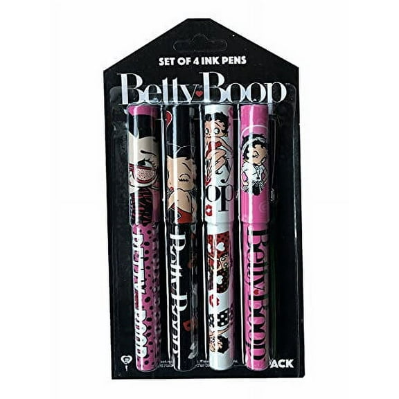 Betty Boop Set Of 4 Black Ink Pens Assorted Designs