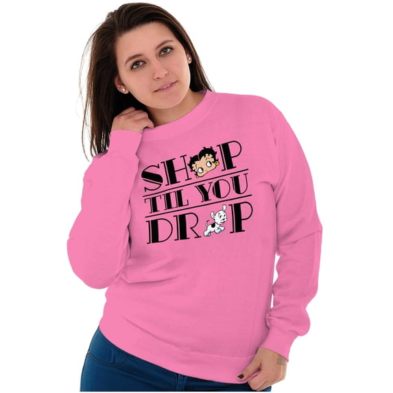 Betty Boop Shop till You Drop Funny Women Crewneck Sweatshirt Brisco Brands S