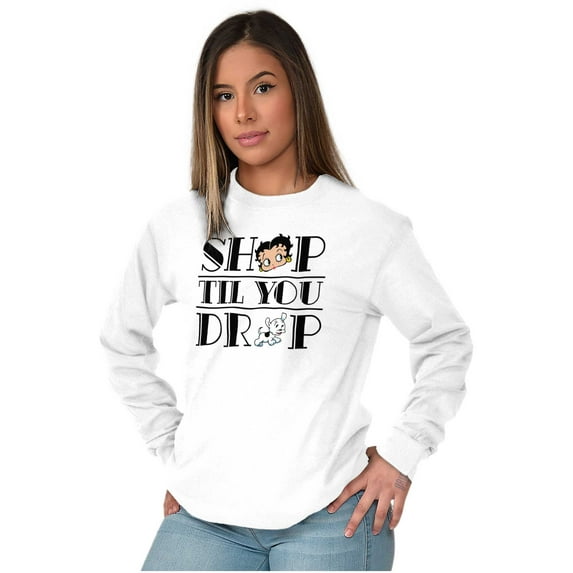 Betty Boop Shop till You Drop Funny Women's Long Sleeve T Shirt Brisco Brands L
