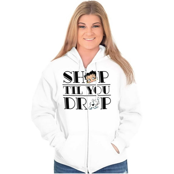 Betty Boop Shop till You Drop Funny Zip Hoodie Sweatshirt Women Brisco Brands X