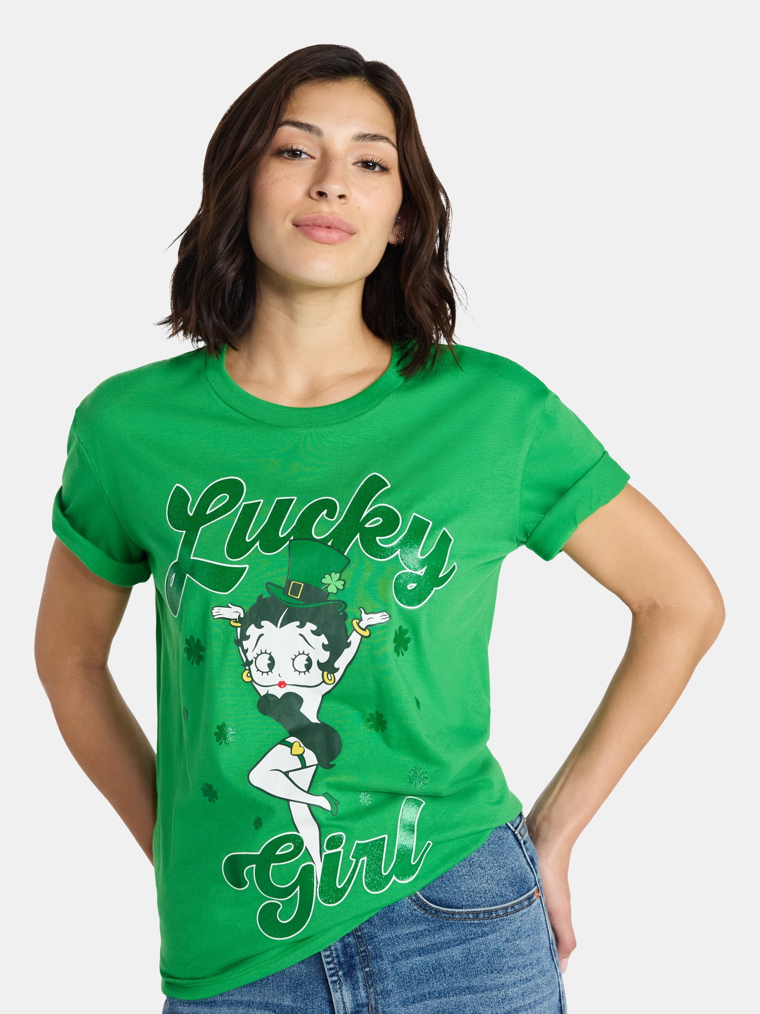 Betty Boop Women's St. Patrick's Day Graphic Tee with Short Sleeves, Sizes XXS-XXL