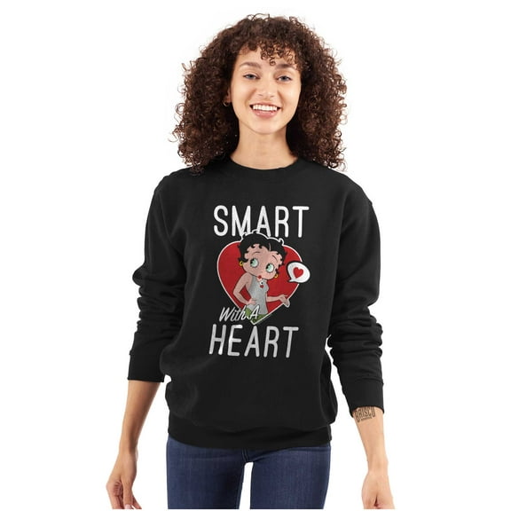 Betty Boop Smart with a Heart Cartoon Women Crewneck Sweatshirt Brisco Brands L