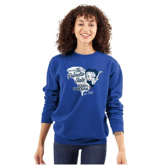 Betty Boop South Carolina Map Outline Women Crewneck Sweatshirt Brisco Brands S