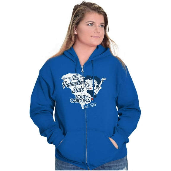Betty Boop South Carolina Map Outline Women Plus Size Zipper Hoodie Brisco Brands 5X