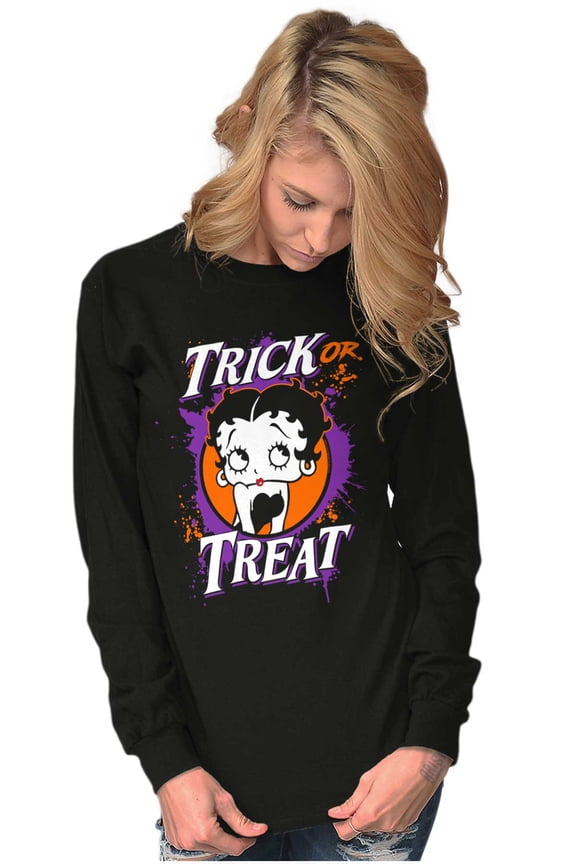 Betty Boop Spooky Trick or Treat Women's Long Sleeve T Shirt Brisco Brands S
