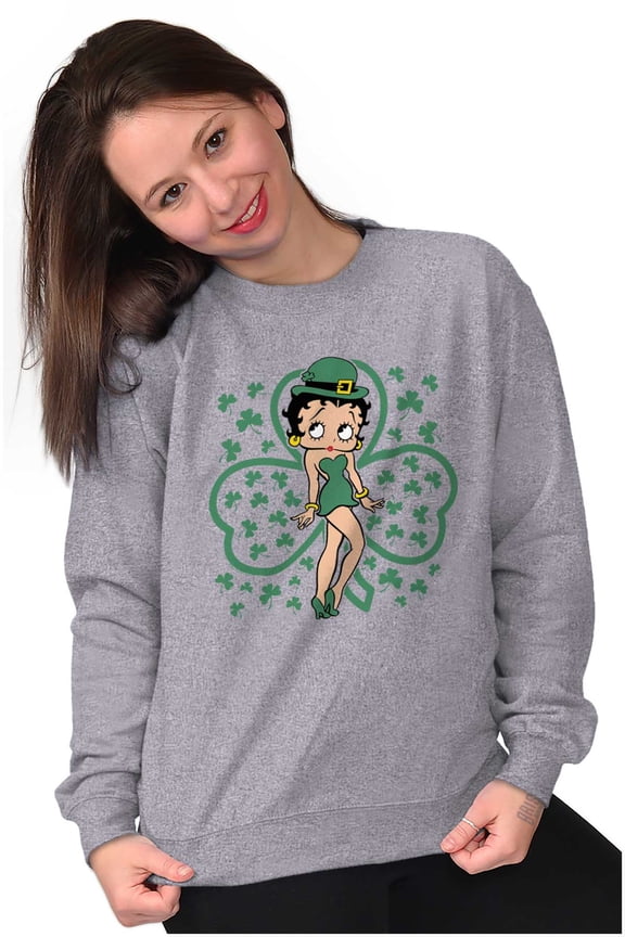 Betty Boop St Patricks Day Clovers Women Crewneck Sweatshirt Brisco Brands S