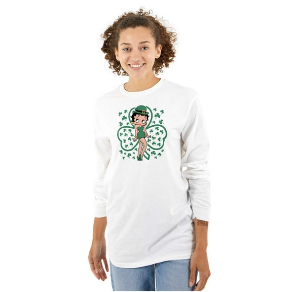 Betty Boop St Patricks Day Clovers Women's Long Sleeve T Shirt Brisco Brands S