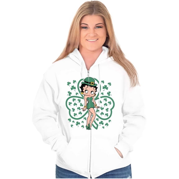 Betty Boop St Patricks Day Clovers Zip Hoodie Sweatshirt Women Brisco Brands M