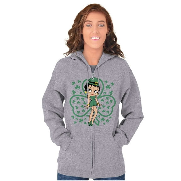 Betty Boop St Patricks Day Clovers Zip Hoodie Sweatshirt Women Brisco Brands S