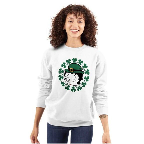 Betty Boop St Patricks Day Leprechaun Women Crewneck Sweatshirt Brisco Brands S