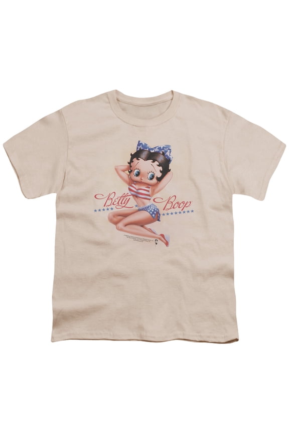 Betty Boop Stars And Stripes Forever S/S Youth 18/1 T-Shirt Cream