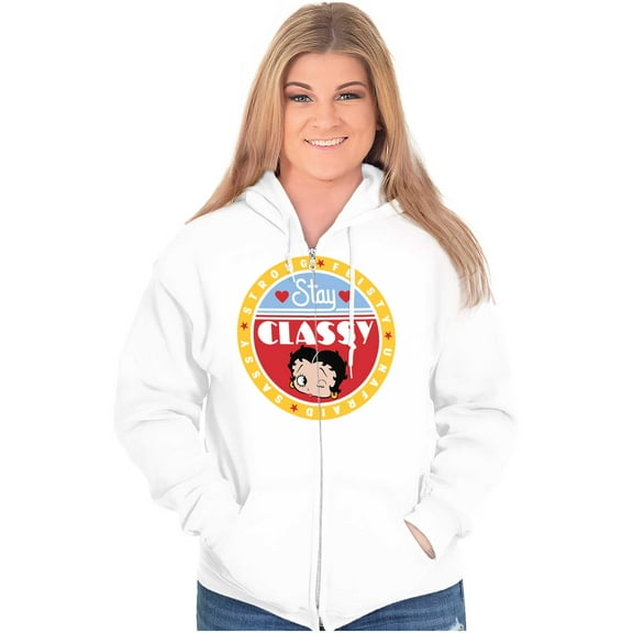 Betty Boop Stay Classy Feisty Sassy Zip Hoodie Sweatshirt Women Brisco Brands L