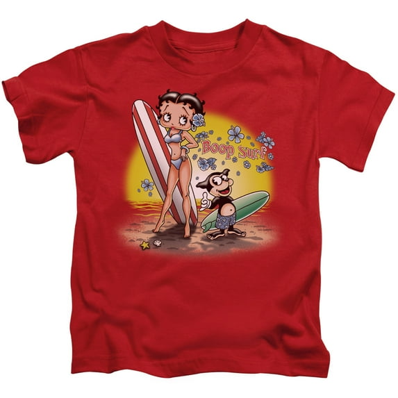 Trevco Boop-Surf - Short Sleeve Juvenile 18-1 Tee - Red- Medium 5-6