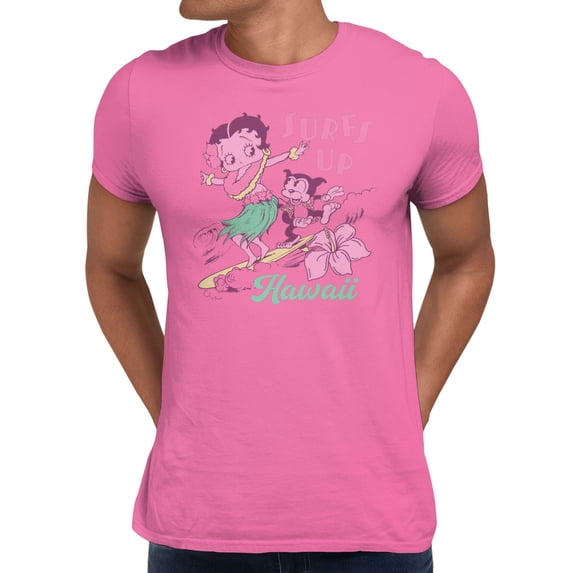 Betty Boop Surfs Up Hawaii Vintage Beach Betty Men's T Shirt (Azalea, S-XXXL)