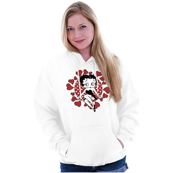 Betty Boop Surrounded By Love Hearts Hoodie Sweatshirt Women Brisco Brands L