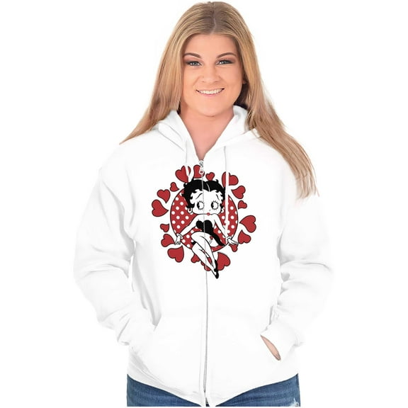 Betty Boop Surrounded By Love Hearts Women Plus Size Zipper Hoodie Brisco Brands 5X