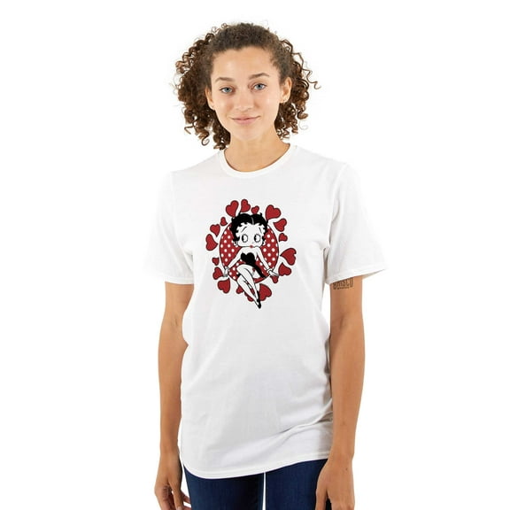 Betty Boop Surrounded By Love Hearts Women's Graphic T Shirt Tees Brisco Brands L