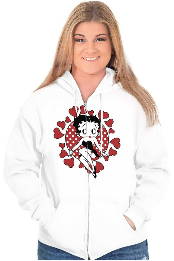 Betty Boop Surrounded By Love Hearts Zip Hoodie Sweatshirt Women Brisco Brands M