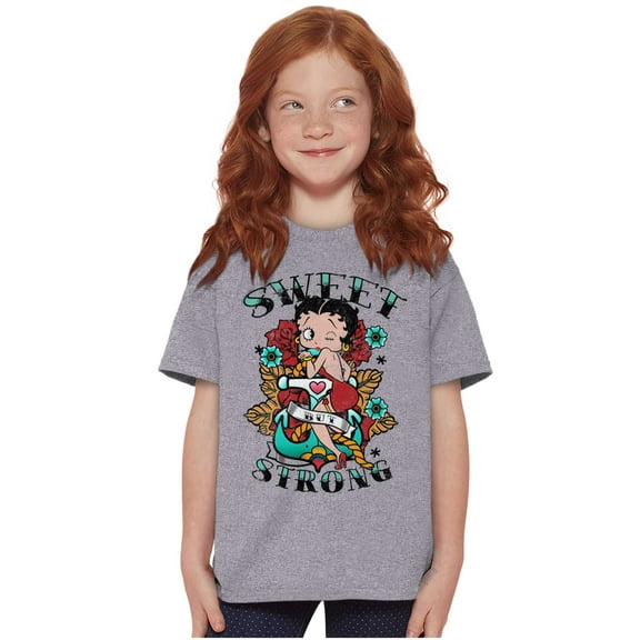 Betty Boop Sweet Strong Anchor Tattoo Girls Kids T Shirt Tees Teen Brisco Brands X