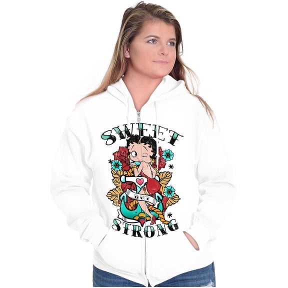 Betty Boop Sweet Strong Anchor Tattoo Women Plus Size Zipper Hoodie Brisco Brands 5X