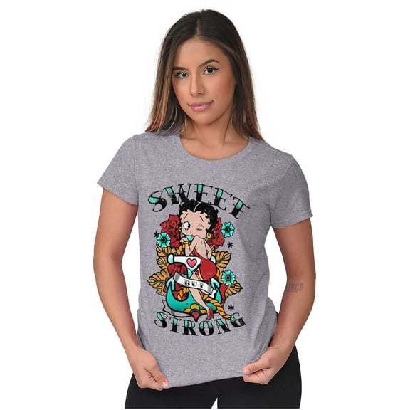 Betty Boop Sweet Strong Anchor Tattoo Women's T Shirt Ladies Tee Brisco Brands S