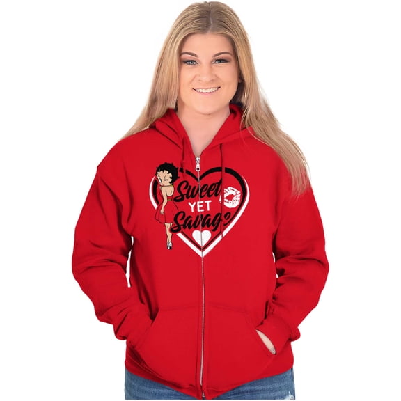 Betty Boop Sweet Yet Save Cute Sassy Zip Hoodie Sweatshirt Women Brisco Brands L