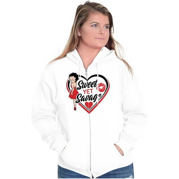 Betty Boop Sweet Yet Save Cute Sassy Zip Hoodie Sweatshirt Women Brisco Brands M