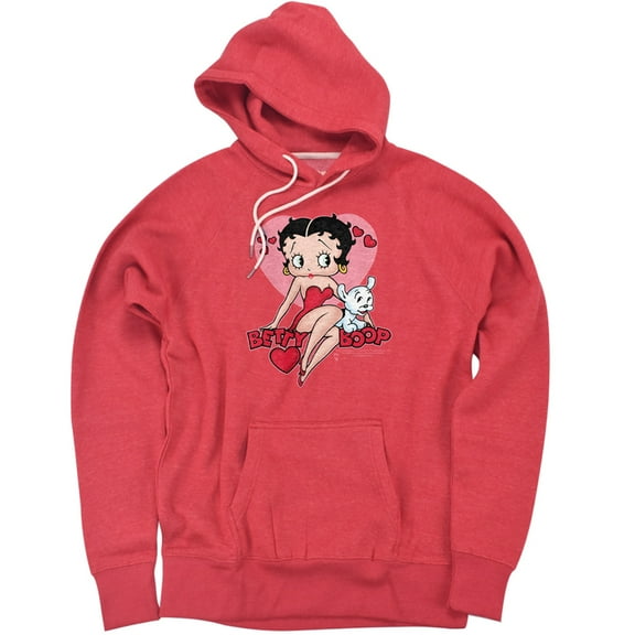 Betty Boop Sweetheart Unisex Adult Slim Fit Pull-Over Heather Hoodie, Red, Large